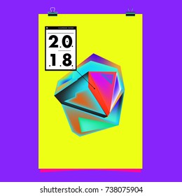 Abstract Colorful Geometric Calendar Cover Design Template. Trendy and Colorful Background Poster Design for New Year. 