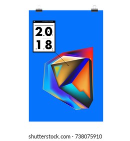 Abstract Colorful Geometric Calendar Cover Design Template. Trendy and Colorful Background Poster Design for New Year. 