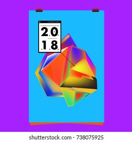 Abstract Colorful Geometric Calendar Cover Design Template. Trendy and Colorful Background Poster Design for New Year. 