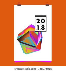 Abstract Colorful Geometric Calendar Cover Design Template. Trendy and Colorful Background Poster Design for New Year. 
