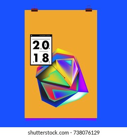 Abstract Colorful Geometric Calendar Cover Design Template. Trendy and Colorful Background Poster Design for New Year. 