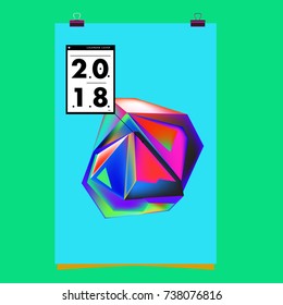 Abstract Colorful Geometric Calendar Cover Design Template. Trendy and Colorful Background Poster Design for New Year. 