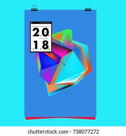 Abstract Colorful Geometric Calendar Cover Design Template. Trendy and Colorful Background Poster Design for New Year. 