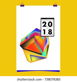 Abstract Colorful Geometric Calendar Cover Design Template. Trendy and Colorful Background Poster Design for New Year. 