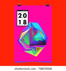 Abstract Colorful Geometric Calendar Cover Design Template. Trendy and Colorful Background Poster Design for New Year. 