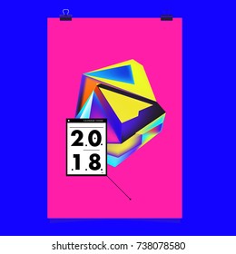 Abstract Colorful Geometric Calendar Cover Design Template. Trendy and Colorful Background Poster Design for New Year. 