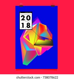 Abstract Colorful Geometric Calendar Cover Design Template. Trendy and Colorful Background Poster Design for New Year. 