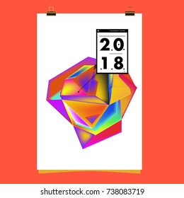 Abstract Colorful Geometric Calendar Cover Design Template. Trendy and Colorful Background Poster Design for New Year. 