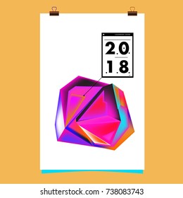 Abstract Colorful Geometric Calendar Cover Design Template. Trendy and Colorful Background Poster Design for New Year. 