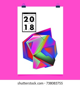 Abstract Colorful Geometric Calendar Cover Design Template. Trendy and Colorful Background Poster Design for New Year. 