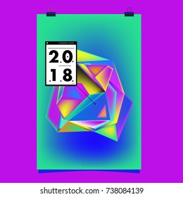 Abstract Colorful Geometric Calendar Cover Design Template. Trendy and Colorful Background Poster Design for New Year. 