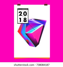 Abstract Colorful Geometric Calendar Cover Design Template. Trendy and Colorful Background Poster Design for New Year. 
