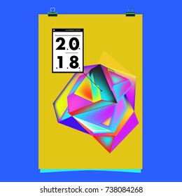 Abstract Colorful Geometric Calendar Cover Design Template. Trendy and Colorful Background Poster Design for New Year. 