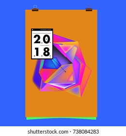 Abstract Colorful Geometric Calendar Cover Design Template. Trendy and Colorful Background Poster Design for New Year. 