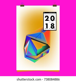 Abstract Colorful Geometric Calendar Cover Design Template. Trendy and Colorful Background Poster Design for New Year. 