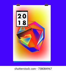Abstract Colorful Geometric Calendar Cover Design Template. Trendy and Colorful Background Poster Design for New Year. 
