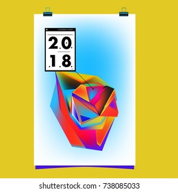 Abstract Colorful Geometric Calendar Cover Design Template. Trendy and Colorful Background Poster Design for New Year. 