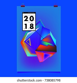 Abstract Colorful Geometric Calendar Cover Design Template. Trendy and Colorful Background Poster Design for New Year. 