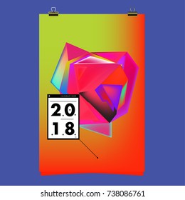 Abstract Colorful Geometric Calendar Cover Design Template. Trendy and Colorful Background Poster Design for New Year. 