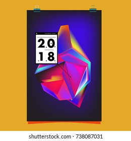 Abstract Colorful Geometric Calendar Cover Design Template. Trendy and Colorful Background Poster Design for New Year. 