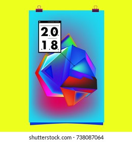 Abstract Colorful Geometric Calendar Cover Design Template. Trendy and Colorful Background Poster Design for New Year. 