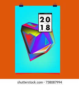 Abstract Colorful Geometric Calendar Cover Design Template. Trendy and Colorful Background Poster Design for New Year. 