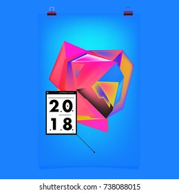 Abstract Colorful Geometric Calendar Cover Design Template. Trendy and Colorful Background Poster Design for New Year. 
