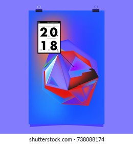 Abstract Colorful Geometric Calendar Cover Design Template. Trendy and Colorful Background Poster Design for New Year. 