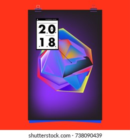 Abstract Colorful Geometric Calendar Cover Design Template. Trendy and Colorful Background Poster Design for New Year. 