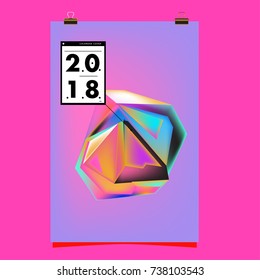 Abstract Colorful Geometric Calendar Cover Design Template. Trendy and Colorful Background Poster Design for New Year. 
