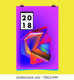 Abstract Colorful Geometric Calendar Cover Design Template. Trendy and Colorful Background Poster Design for New Year. 