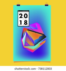 Abstract Colorful Geometric Calendar Cover Design Template. Trendy and Colorful Background Poster Design for New Year. 