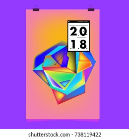 Abstract Colorful Geometric Calendar Cover Design Template. Trendy and Colorful Background Poster Design for New Year. 