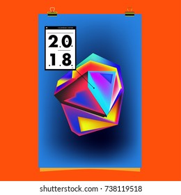 Abstract Colorful Geometric Calendar Cover Design Template. Trendy and Colorful Background Poster Design for New Year. 