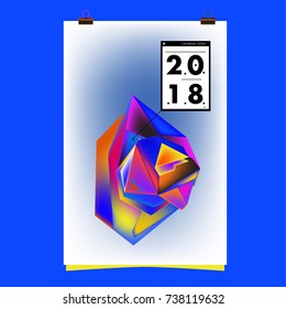 Abstract Colorful Geometric Calendar Cover Design Template. Trendy and Colorful Background Poster Design for New Year. 