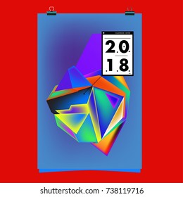 Abstract Colorful Geometric Calendar Cover Design Template. Trendy and Colorful Background Poster Design for New Year. 