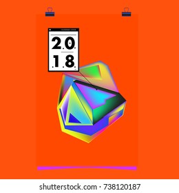 Abstract Colorful Geometric Calendar Cover Design Template. Trendy and Colorful Background Poster Design for New Year. 