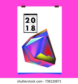 Abstract Colorful Geometric Calendar Cover Design Template. Trendy and Colorful Background Poster Design for New Year. 