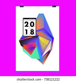 Abstract Colorful Geometric Calendar Cover Design Template. Trendy and Colorful Background Poster Design for New Year. 