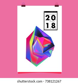 Abstract Colorful Geometric Calendar Cover Design Template. Trendy and Colorful Background Poster Design for New Year. 