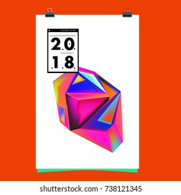 Abstract Colorful Geometric Calendar Cover Design Template. Trendy and Colorful Background Poster Design for New Year. 