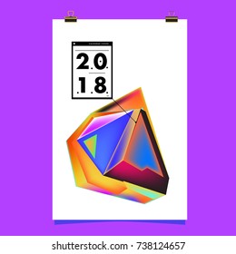 Abstract Colorful Geometric Calendar Cover Design Template. Trendy and Colorful Background Poster Design for New Year. 