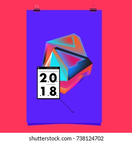 Abstract Colorful Geometric Calendar Cover Design Template. Trendy and Colorful Background Poster Design for New Year. 