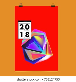 Abstract Colorful Geometric Calendar Cover Design Template. Trendy and Colorful Background Poster Design for New Year. 