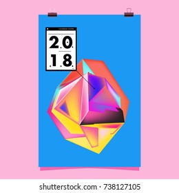 Abstract Colorful Geometric Calendar Cover Design Template. Trendy and Colorful Background Poster Design for New Year. 