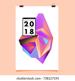 Abstract Colorful Geometric Calendar Cover Design Template. Trendy and Colorful Background Poster Design for New Year. 