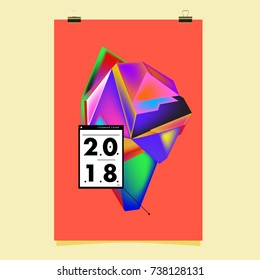 Abstract Colorful Geometric Calendar Cover Design Template. Trendy and Colorful Background Poster Design for New Year. 