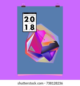 Abstract Colorful Geometric Calendar Cover Design Template. Trendy and Colorful Background Poster Design for New Year. 