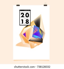 Abstract Colorful Geometric Calendar Cover Design Template. Trendy and Colorful Background Poster Design for New Year. 