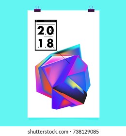 Abstract Colorful Geometric Calendar Cover Design Template. Trendy and Colorful Background Poster Design for New Year. 